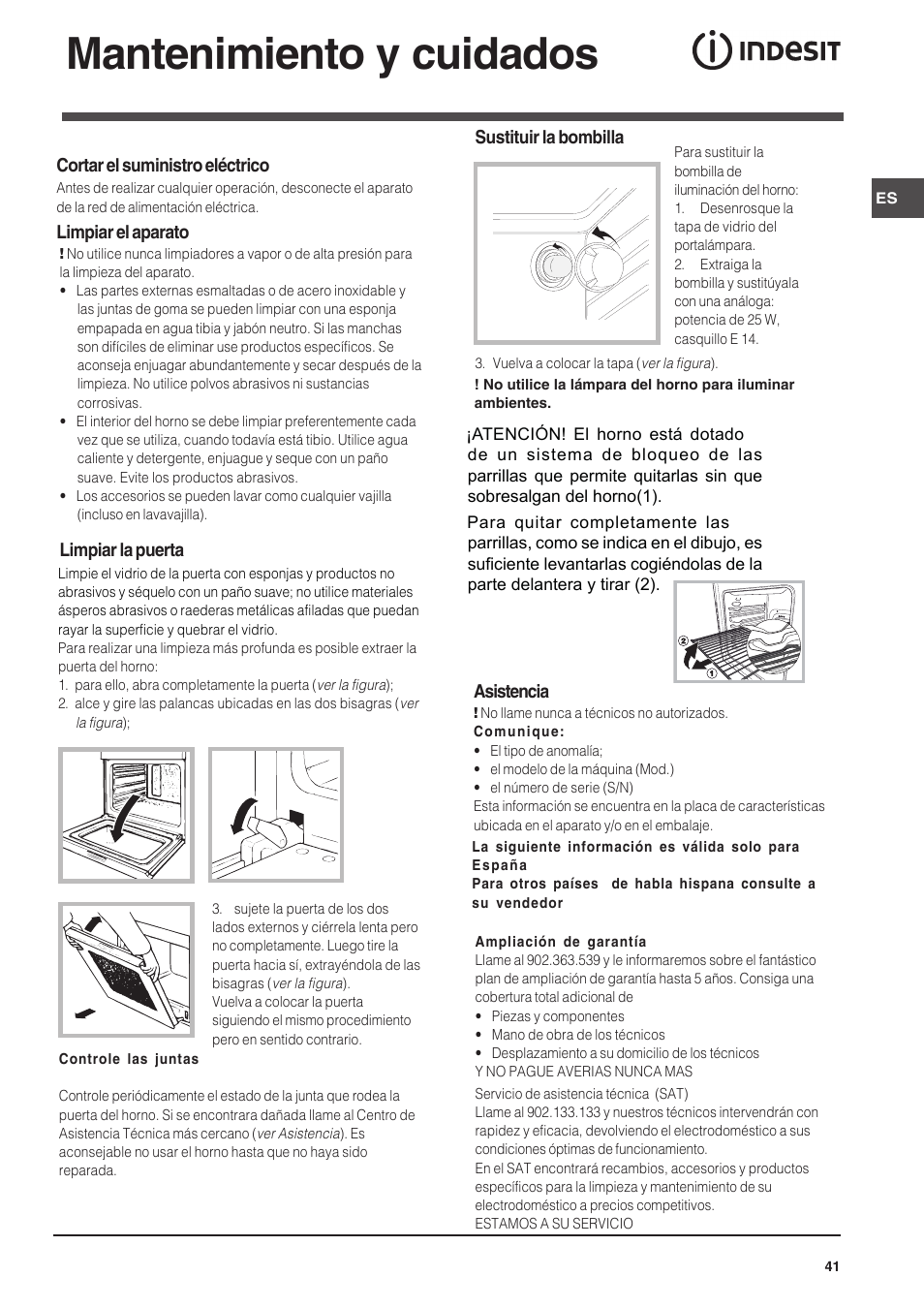 Mantenimiento y cuidados | Indesit FIM-734-K.A-IX User Manual | Page 41 / 72