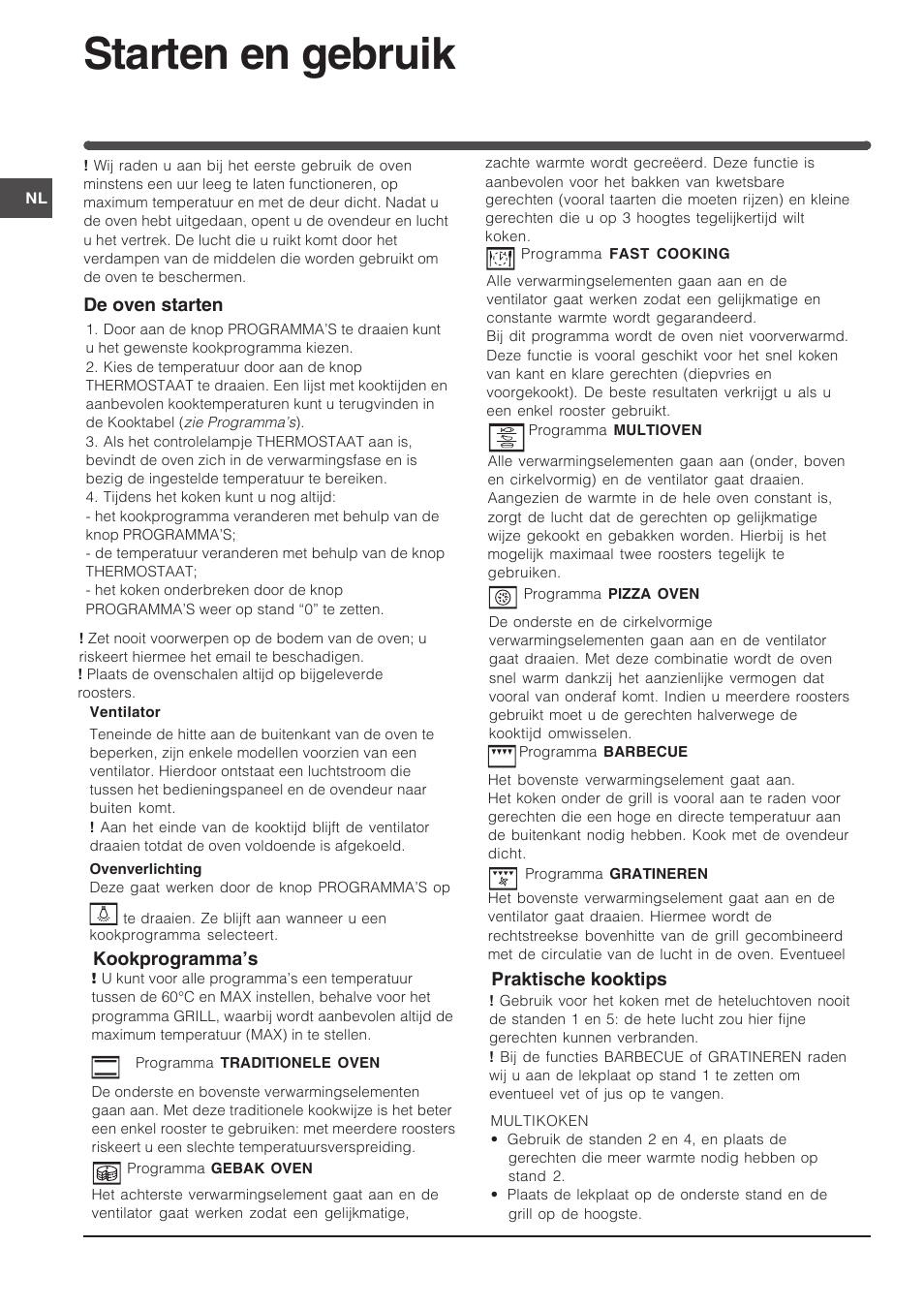 Starten en gebruik | Indesit FIM-734-K.A-IX User Manual | Page 57 / 72