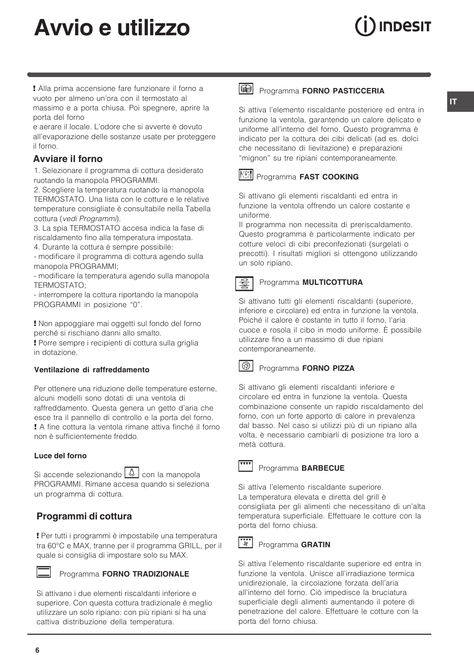 Avvio e utilizzo | Indesit FIM-734-K.A-IX User Manual | Page 6 / 72