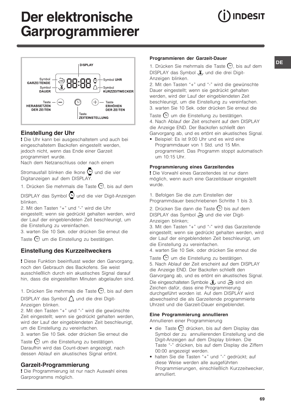 Der elektronische garprogrammierer | Indesit FIM-734-K.A-IX User Manual | Page 69 / 72