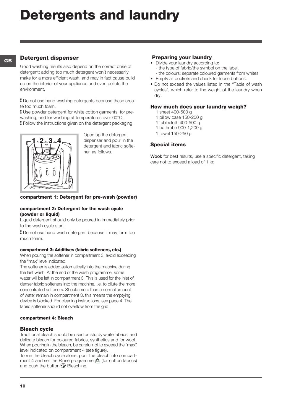 Detergents and laundry | Indesit WITL-861-(EU) User Manual | Page 10 / 92