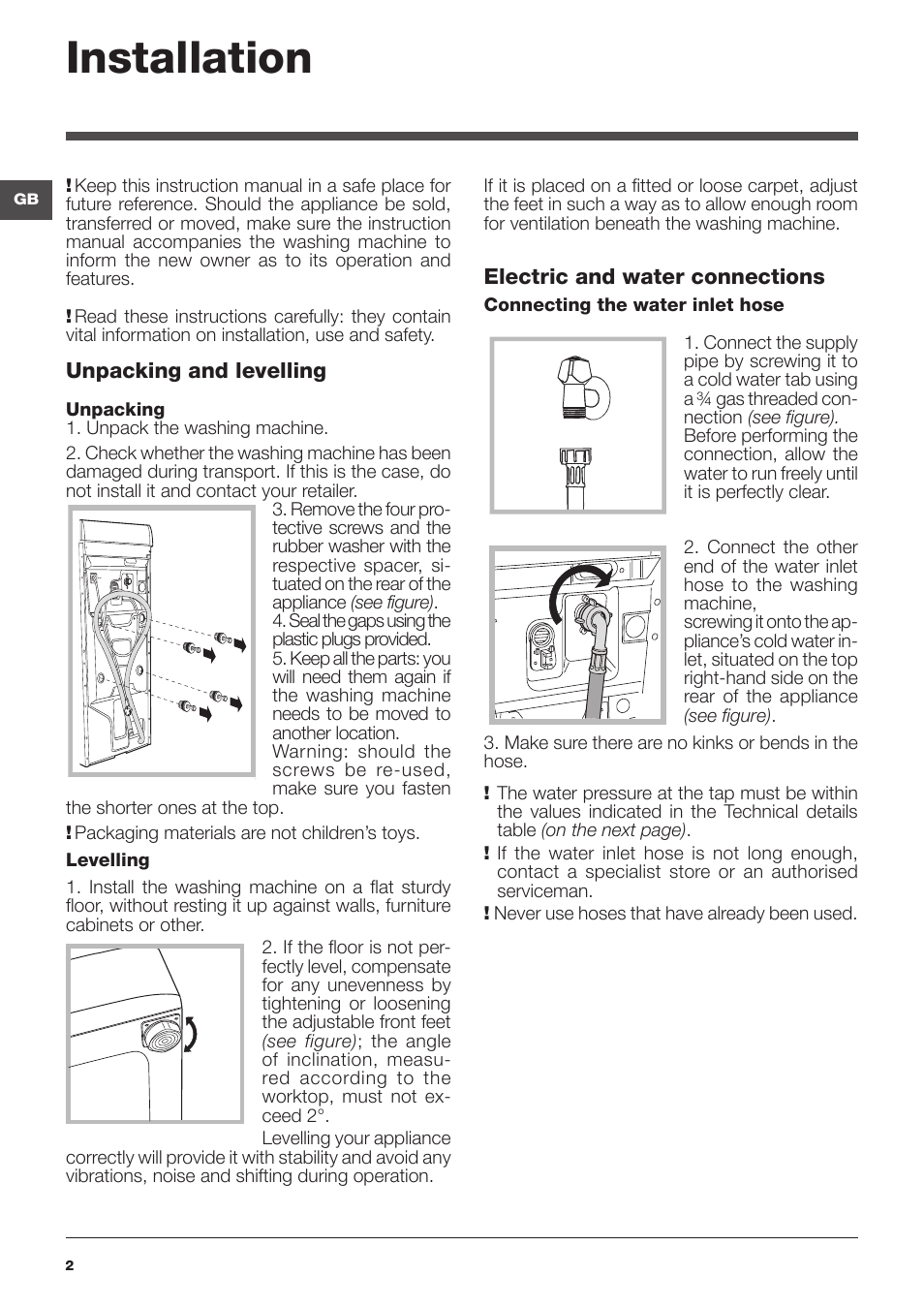 Installation | Indesit WITL-861-(EU) User Manual | Page 2 / 92