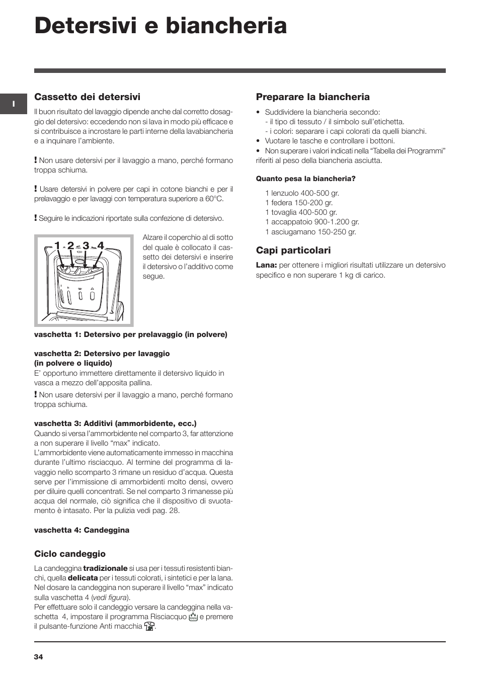 Detersivi e biancheria | Indesit WITL-861-(EU) User Manual | Page 34 / 92