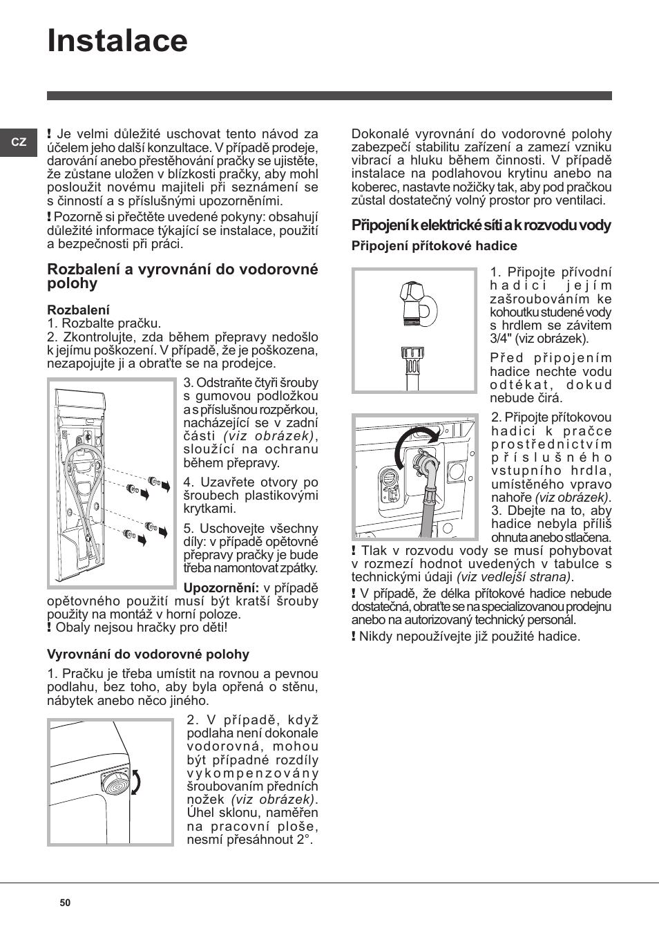 Instalace | Indesit WITL-861-(EU) User Manual | Page 50 / 92