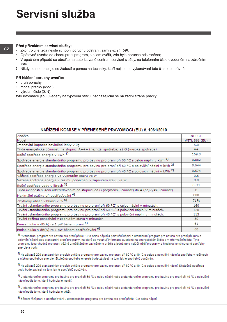 Servisní služba | Indesit WITL-861-(EU) User Manual | Page 60 / 92