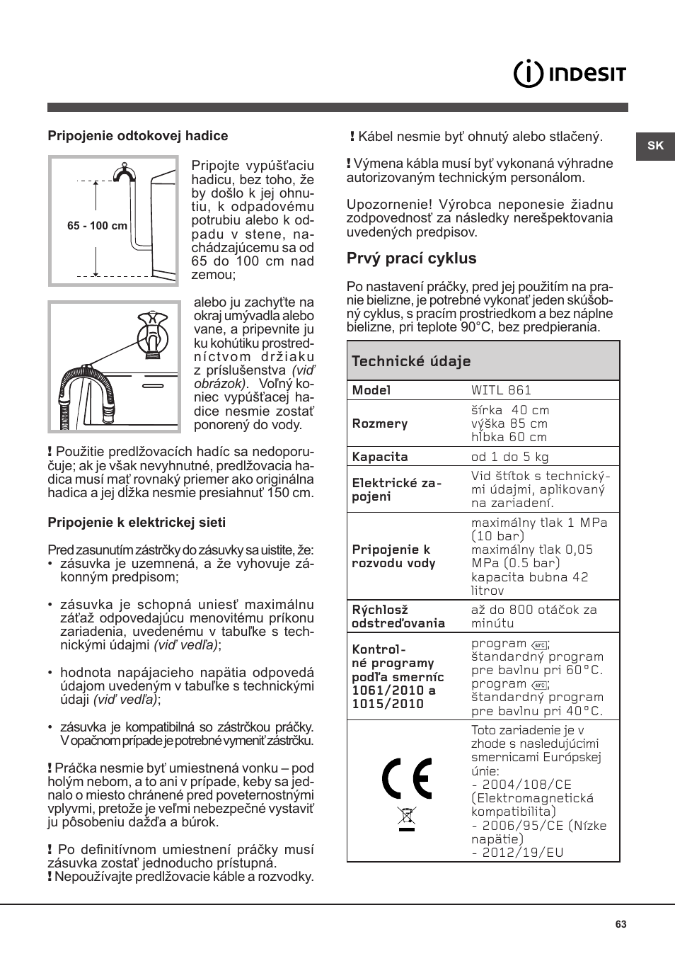 Indesit WITL-861-(EU) User Manual | Page 63 / 92