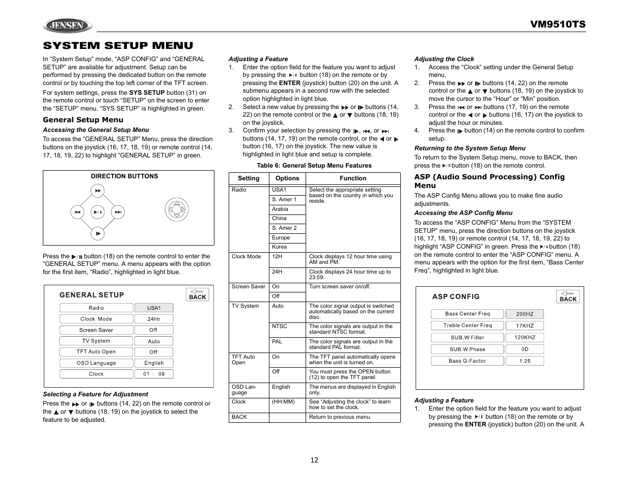 Vm9510ts, System setup menu | Audiovox VM9510TS User Manual | Page 16 / 82