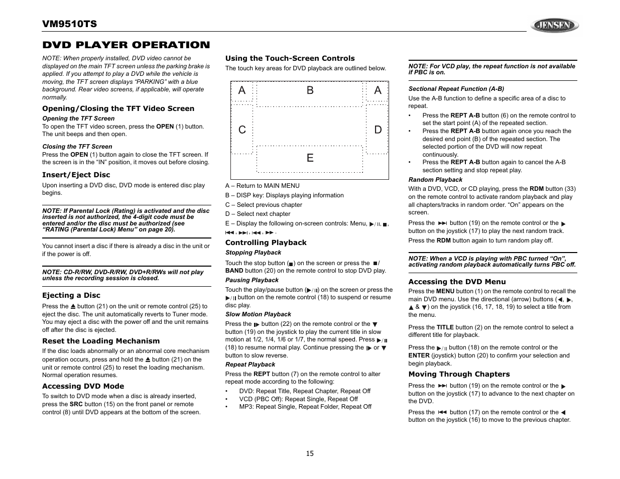 Vm9510ts, Dvd player operation | Audiovox VM9510TS User Manual | Page 19 / 82