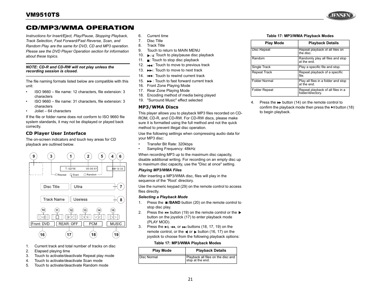 Vm9510ts, Cd/mp3/wma operation | Audiovox VM9510TS User Manual | Page 25 / 82