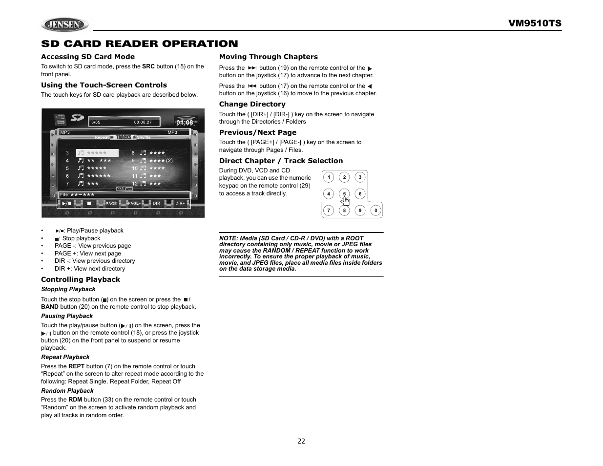 Vm9510ts, Sd card reader operation | Audiovox VM9510TS User Manual | Page 26 / 82