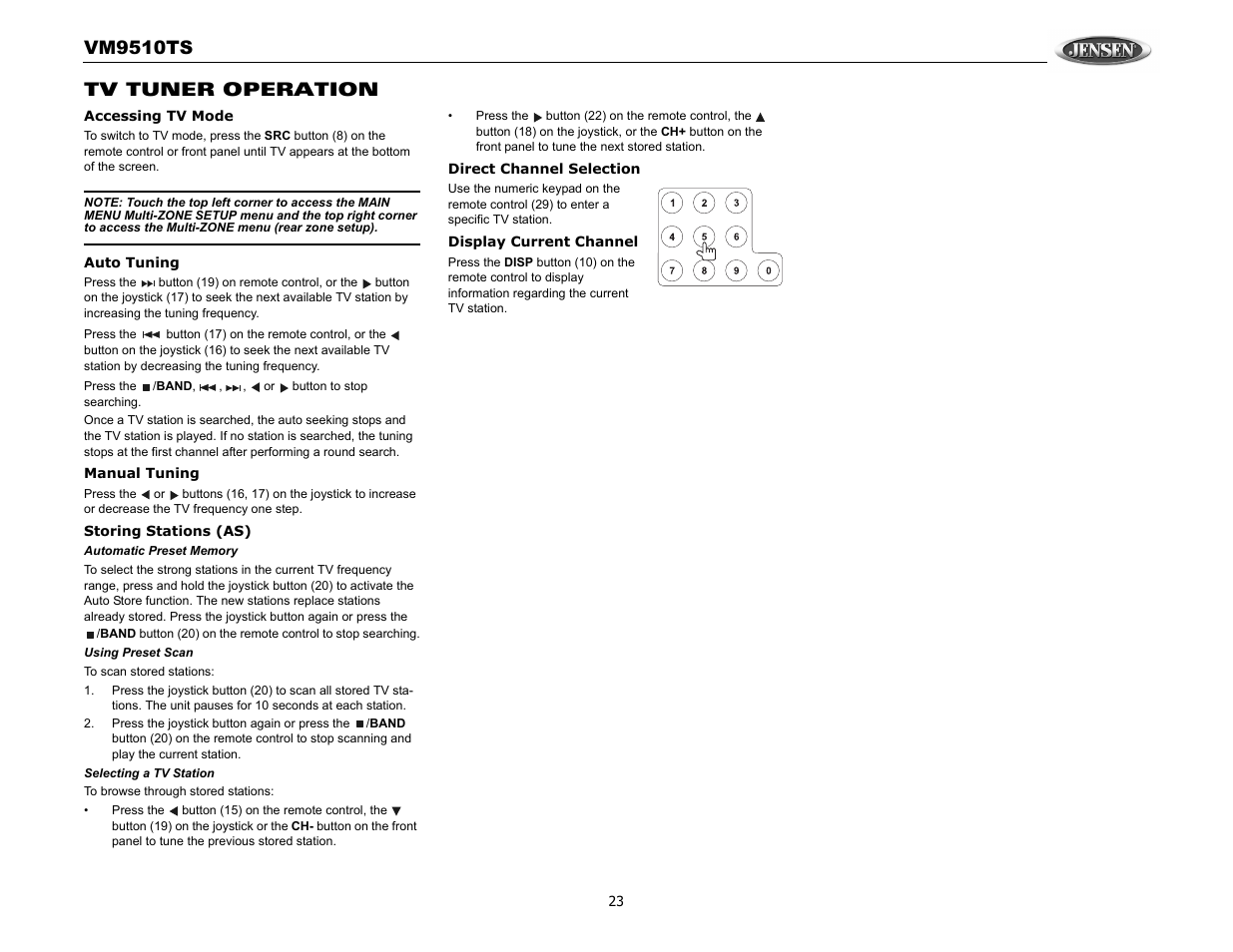 Vm9510ts, Tv tuner operation | Audiovox VM9510TS User Manual | Page 27 / 82