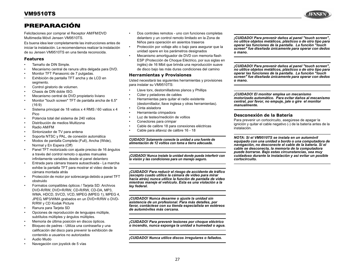 Vm9510ts, Preparación | Audiovox VM9510TS User Manual | Page 31 / 82