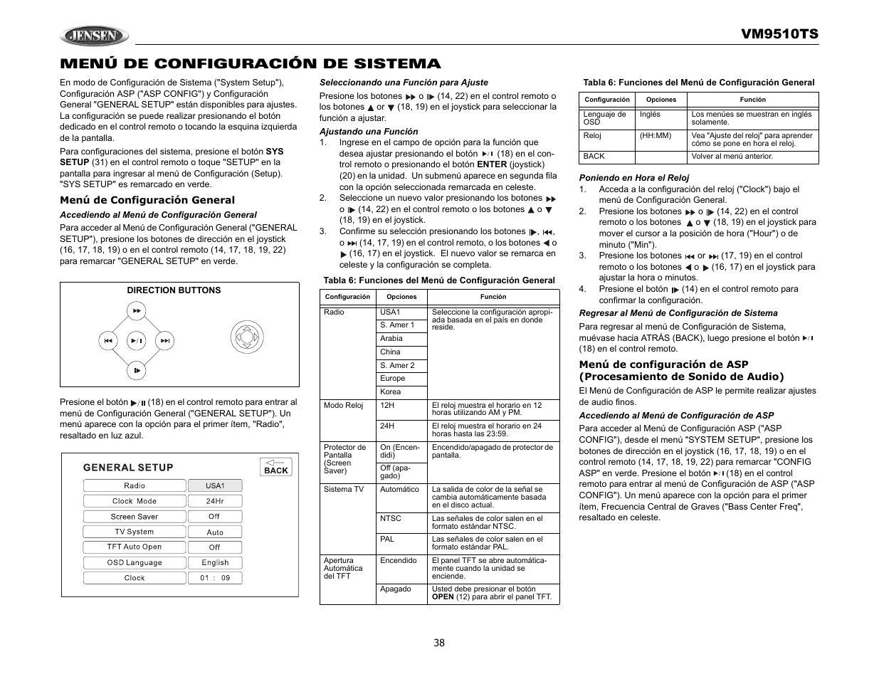 Vm9510ts, Menú de configuración de sistema | Audiovox VM9510TS User Manual | Page 42 / 82