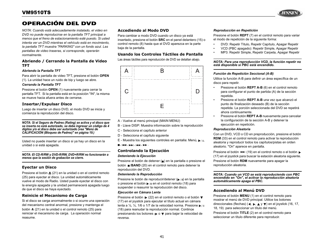 Vm9510ts, Operación del dvd | Audiovox VM9510TS User Manual | Page 45 / 82