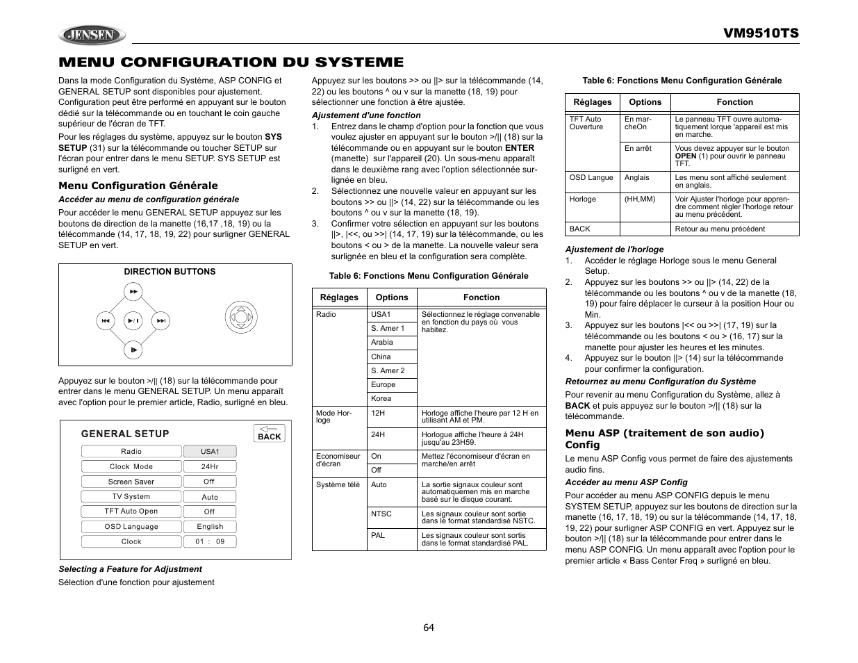 Vm9510ts, Menu configuration du systeme | Audiovox VM9510TS User Manual | Page 68 / 82