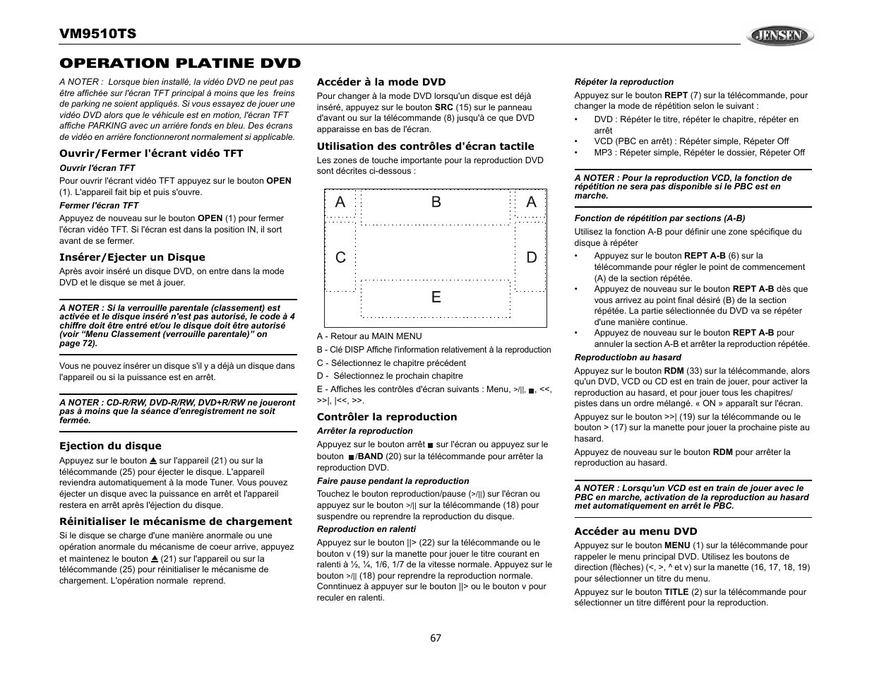 Vm9510ts, Operation platine dvd | Audiovox VM9510TS User Manual | Page 71 / 82