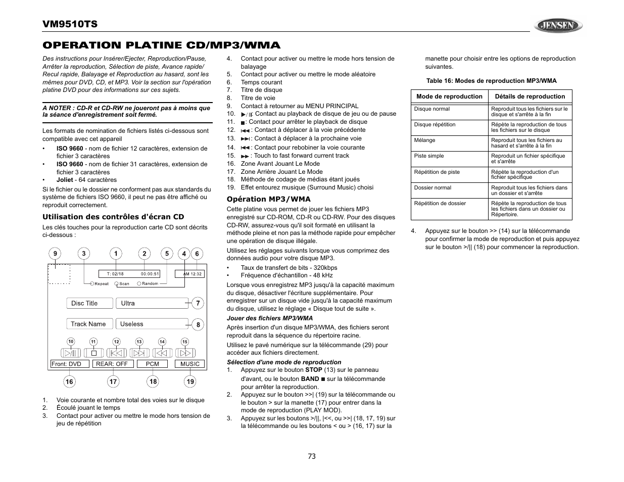 Vm9510ts, Operation platine cd/mp3/wma | Audiovox VM9510TS User Manual | Page 77 / 82