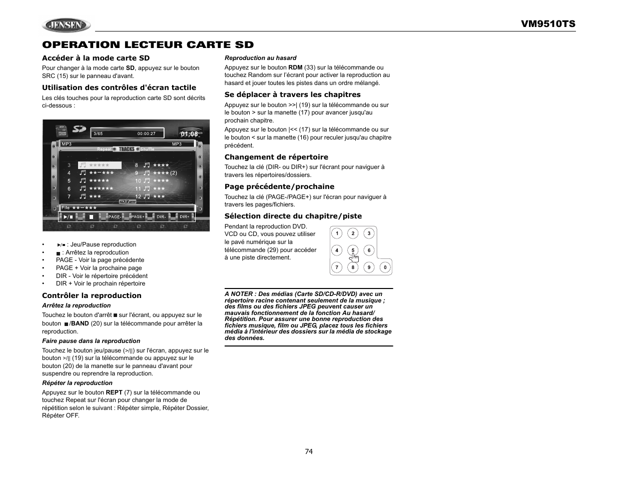 Vm9510ts, Operation lecteur carte sd | Audiovox VM9510TS User Manual | Page 78 / 82