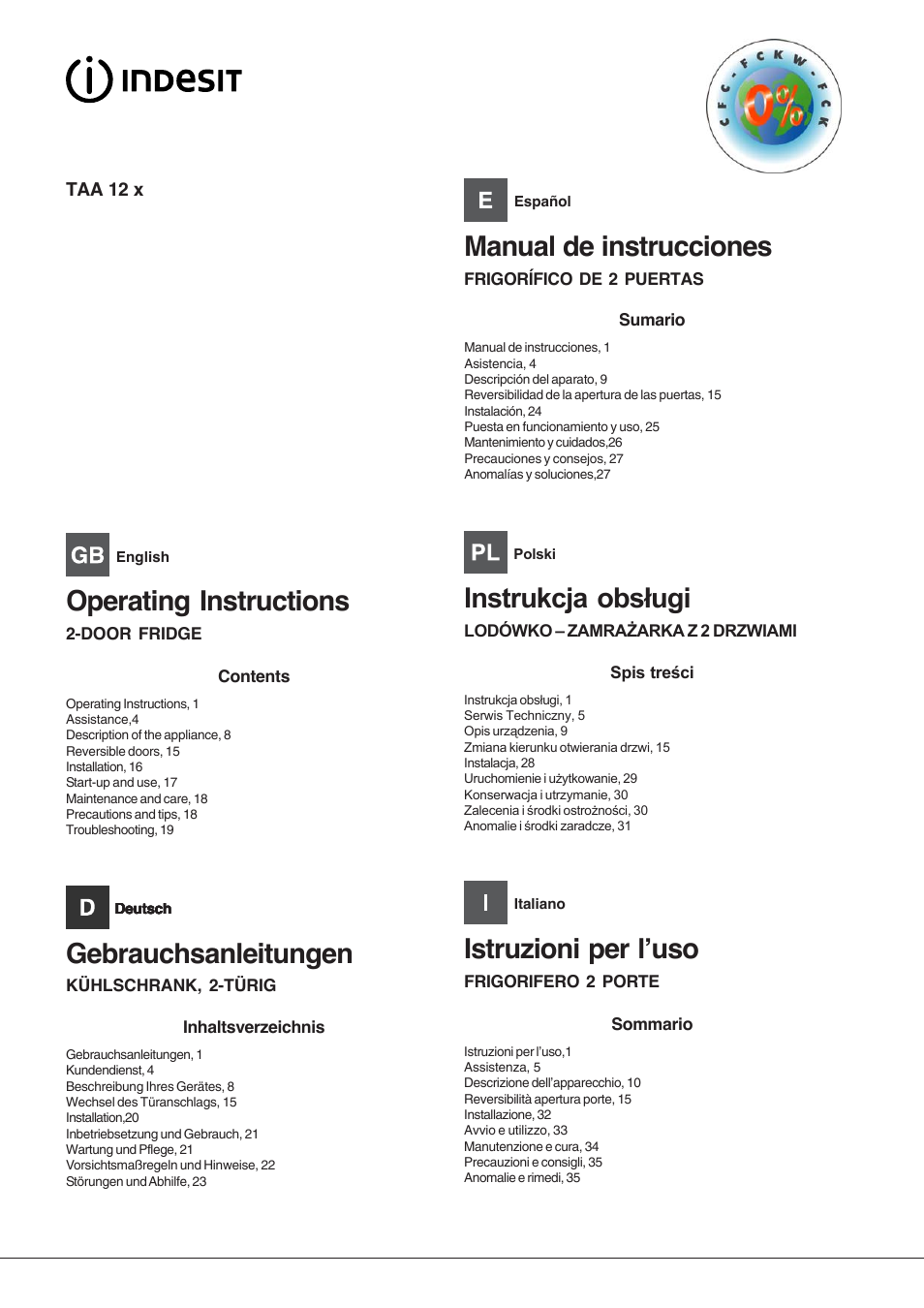 Indesit TAA-12-N User Manual | 72 pages