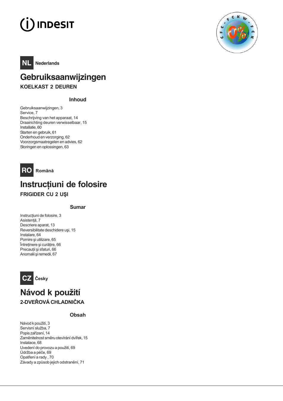 Gebruiksaanwijzingen | Indesit TAA-12-N User Manual | Page 3 / 72