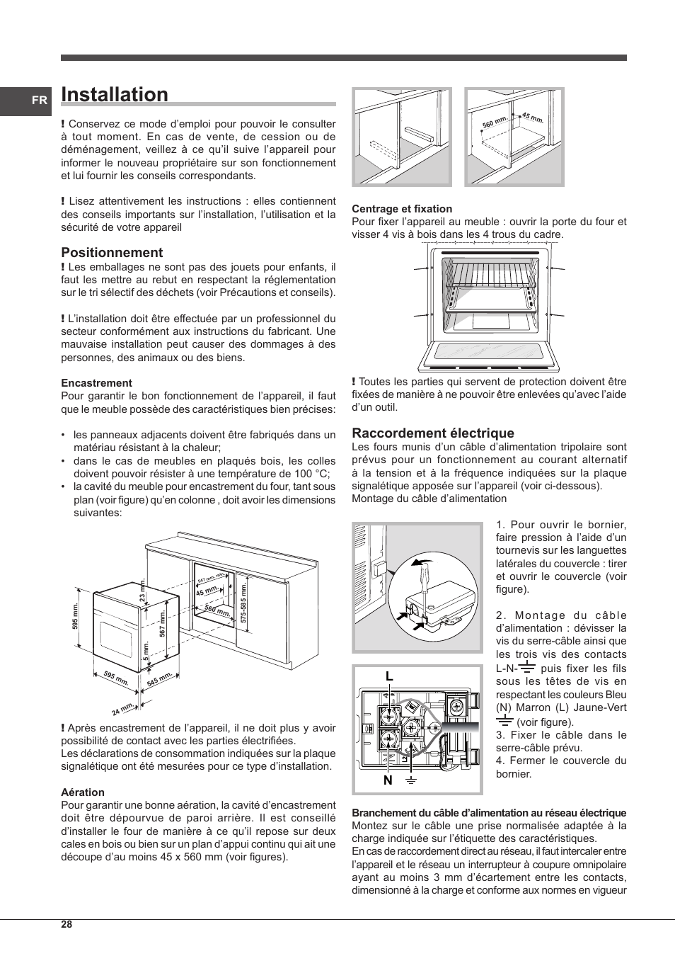 Installation, Positionnement, Raccordement électrique | Indesit IF-63-K.A-IX-S User Manual | Page 28 / 80