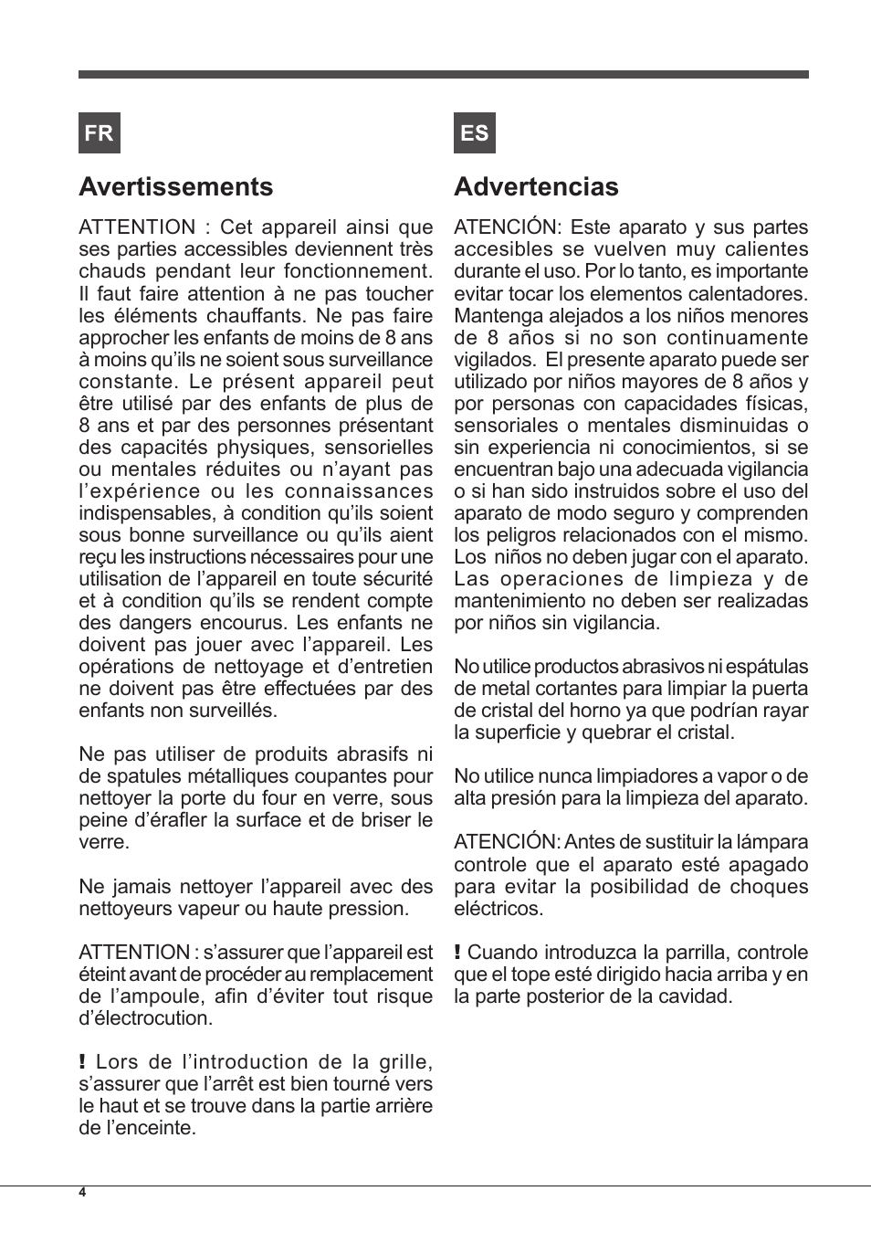 Avertissements, Advertencias | Indesit IF-63-K.A-IX-S User Manual | Page 4 / 80