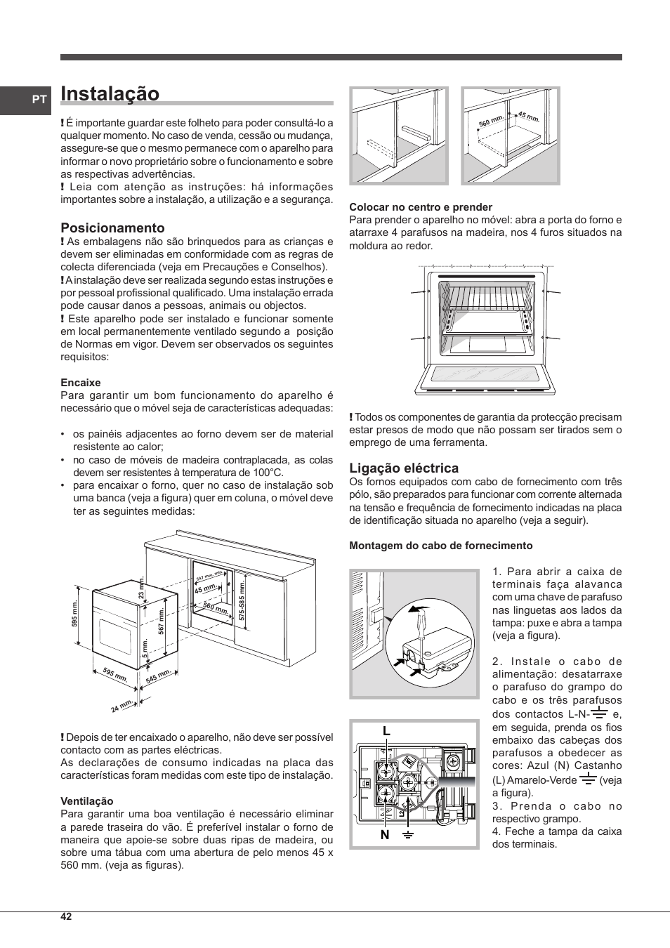 Instalação, Posicionamento, Ligação eléctrica | Indesit IF-63-K.A-IX-S User Manual | Page 42 / 80