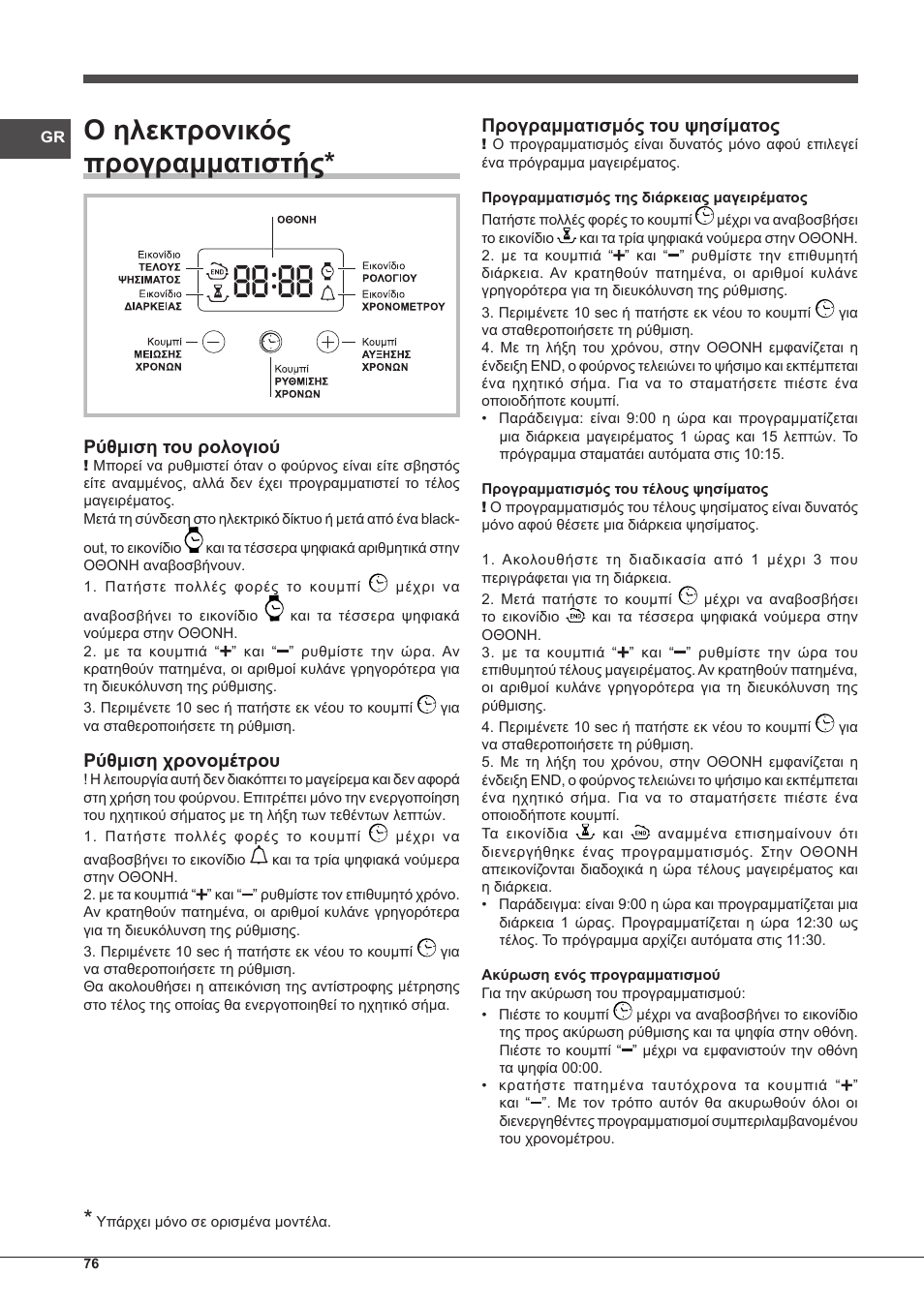 Ο ηλεκτρονικός προγραμματιστής | Indesit IF-63-K.A-IX-S User Manual | Page 76 / 80