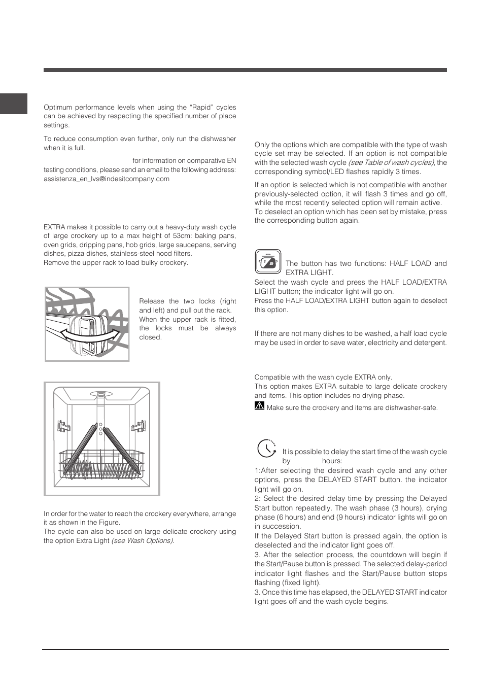 Special wash cycles and options, Wash options | Indesit DFP-27T94-A-EU User Manual | Page 26 / 72