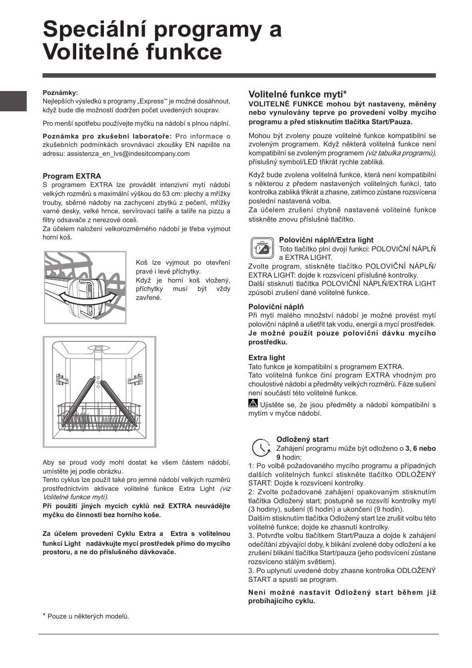 Speciální programy a volitelné funkce, Volitelné funkce mytí | Indesit DFP-27T94-A-EU User Manual | Page 54 / 72