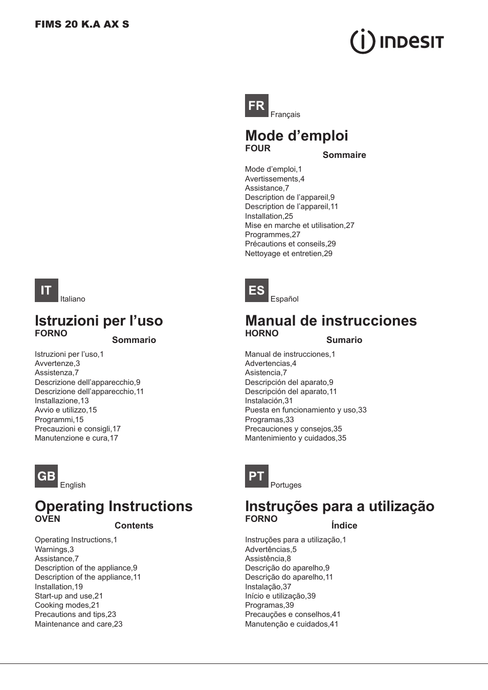Indesit FIMS-20-K.A-AX-S User Manual | 60 pages