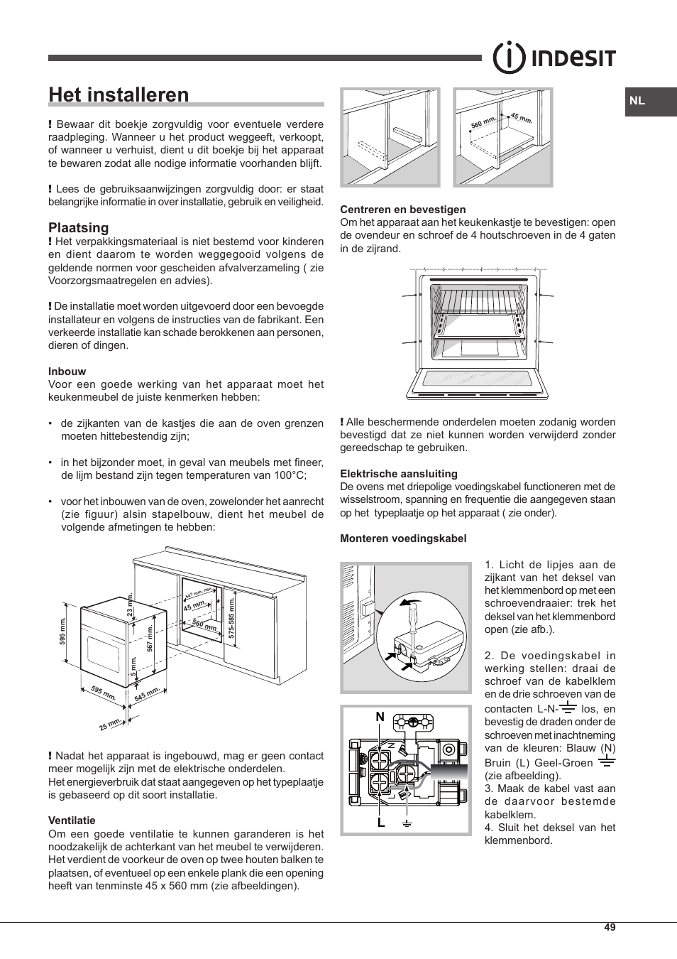 Het installeren, Plaatsing | Indesit FIMS-20-K.A-AX-S User Manual | Page 49 / 60