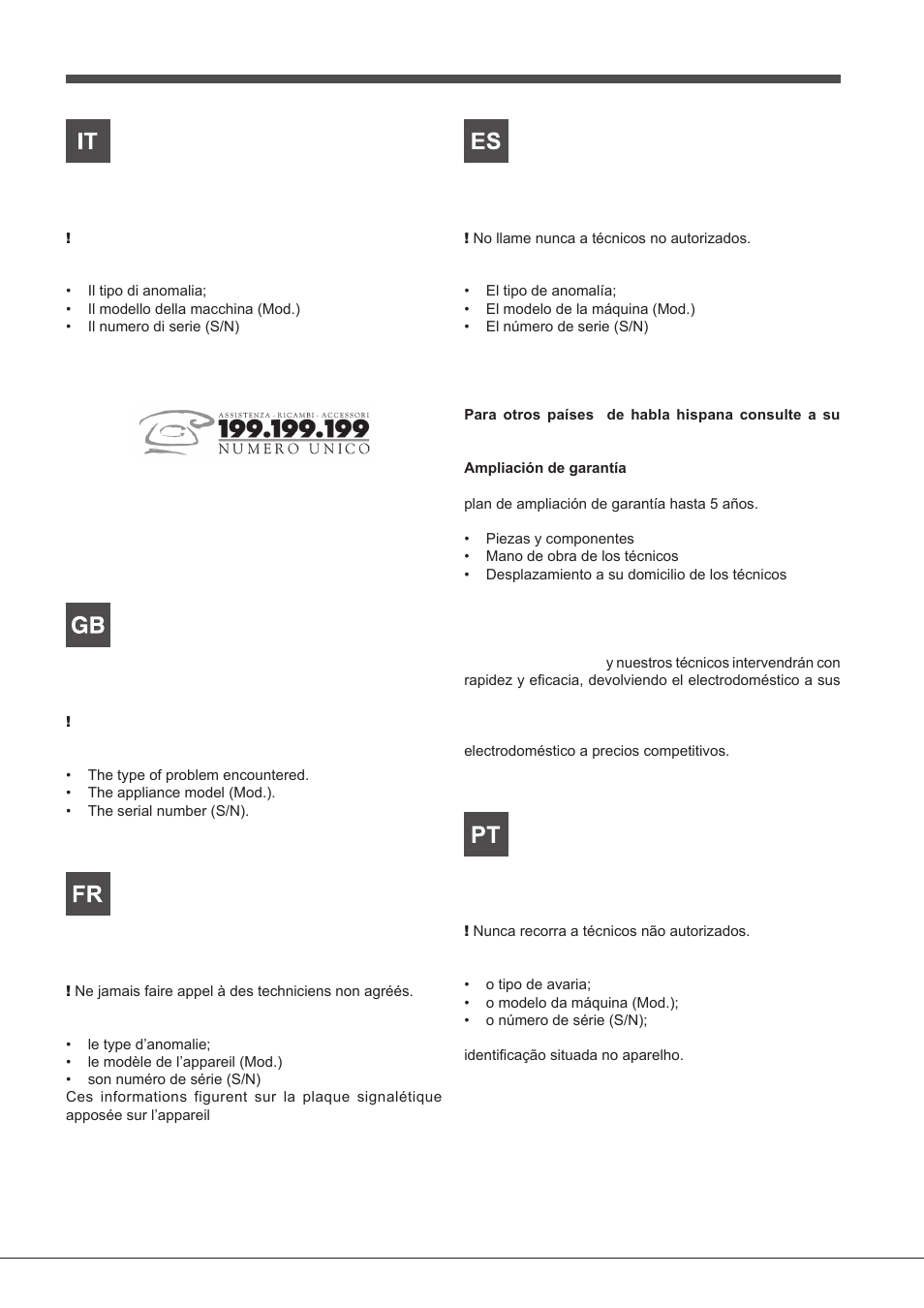 Assistenza, Assistance, Asistencia | Assistência | Indesit IHF-9.5-A-M-IX User Manual | Page 31 / 80