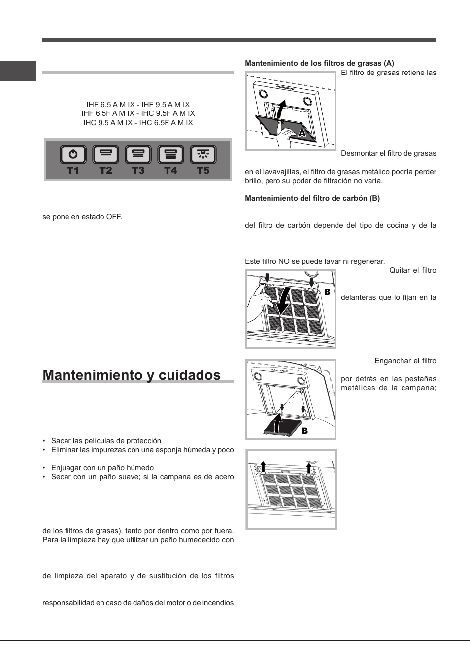 Mandos glass, Mantenimiento y cuidados | Indesit IHF-9.5-A-M-IX User Manual | Page 44 / 80