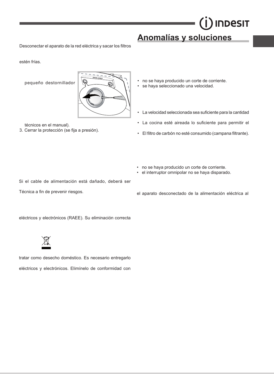 Anomalías y soluciones | Indesit IHF-9.5-A-M-IX User Manual | Page 45 / 80