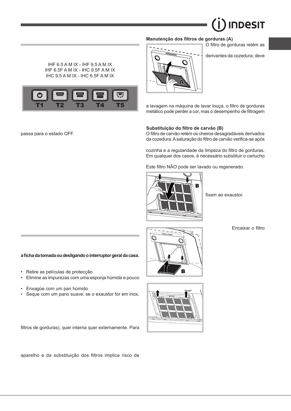 Comandos glass, Manutenção e cuidado | Indesit IHF-9.5-A-M-IX User Manual | Page 47 / 80