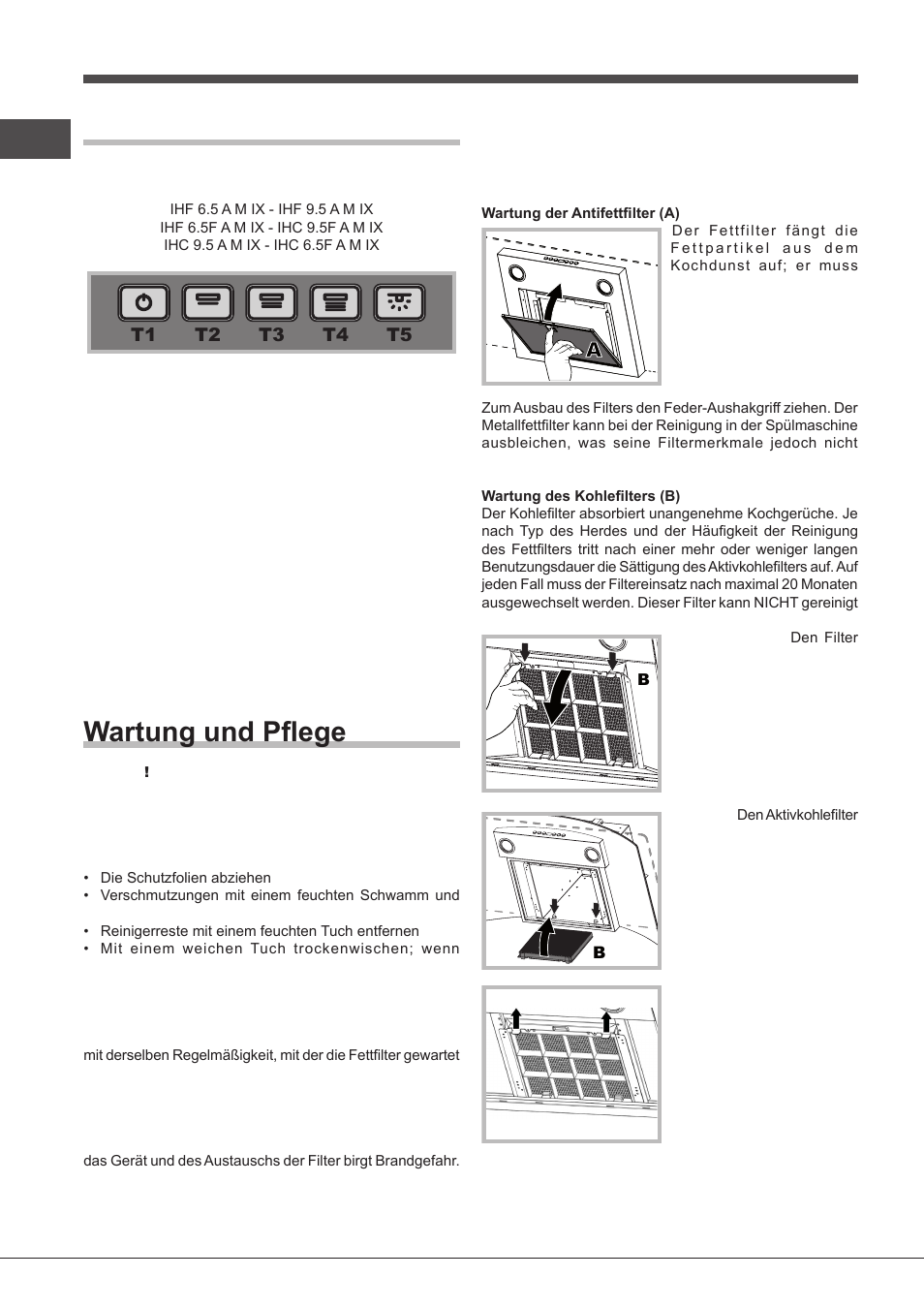 Steuerbefehle pyramid, Wartung und pflege | Indesit IHF-9.5-A-M-IX User Manual | Page 50 / 80