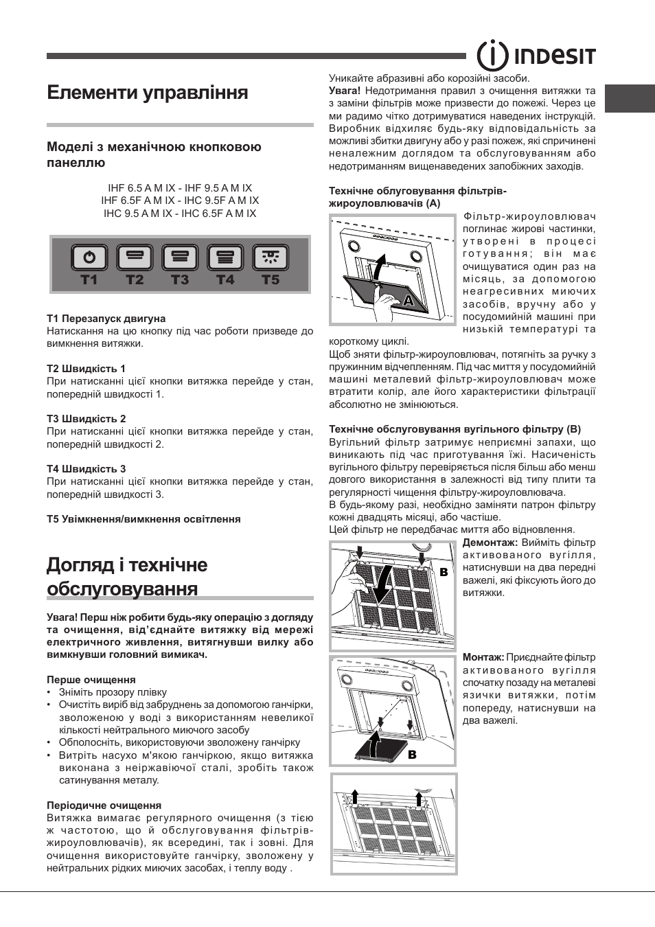 Елементи управління glass, Догляд і технічне обслуговування | Indesit IHF-9.5-A-M-IX User Manual | Page 65 / 80
