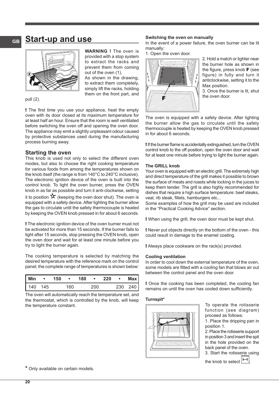 Start-up and use, Starting the oven | Indesit FGIM-K-(BK)-S User Manual | Page 20 / 48