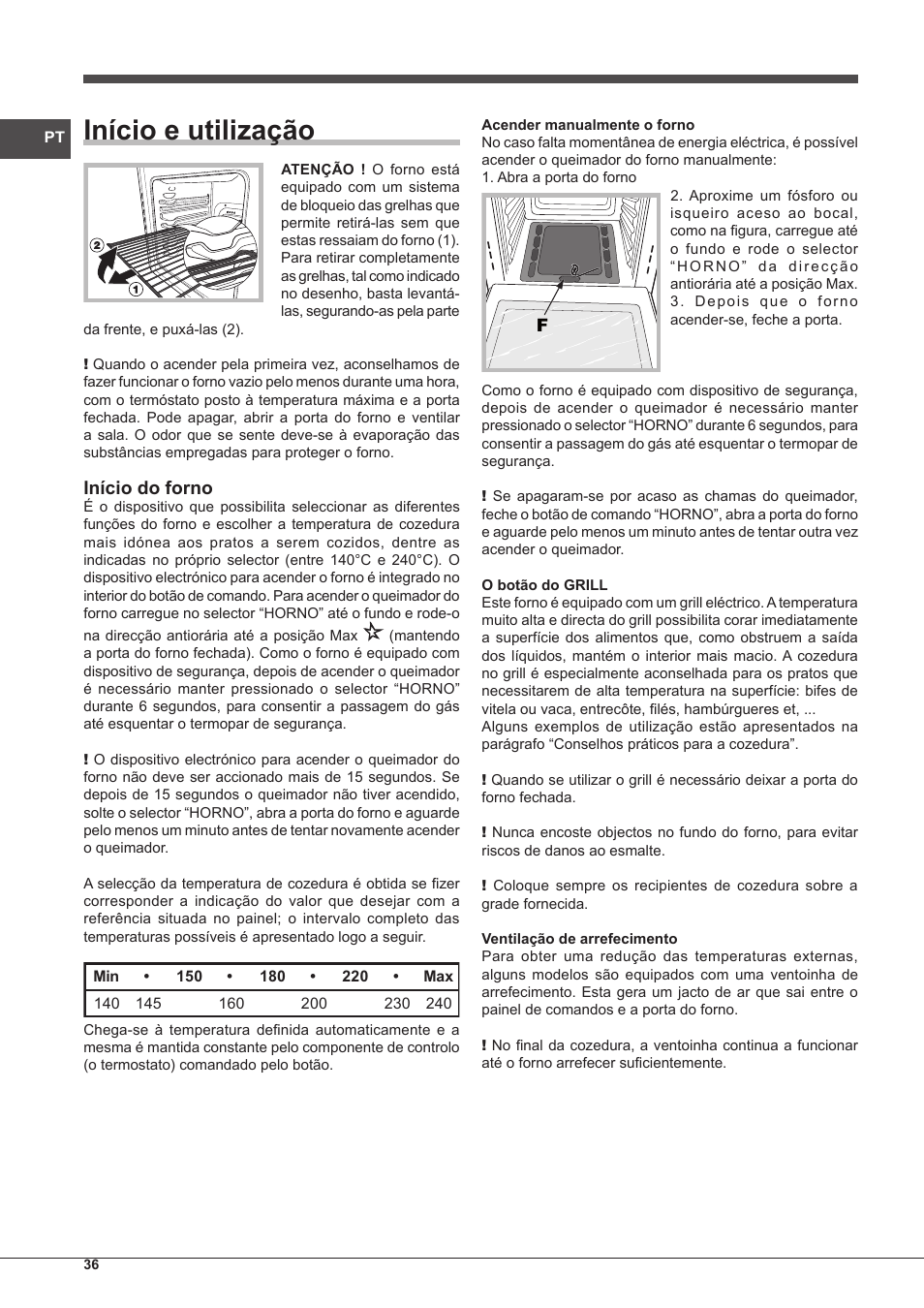 Início e utilização, Início do forno | Indesit FGIM-K-(BK)-S User Manual | Page 36 / 48