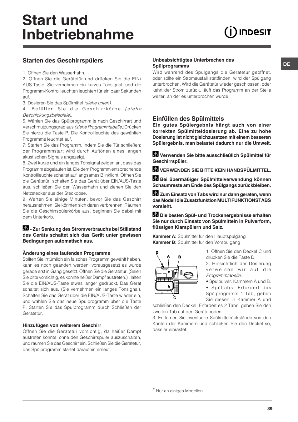 Start und inbetriebnahme | Indesit DIS-14 User Manual | Page 39 / 80