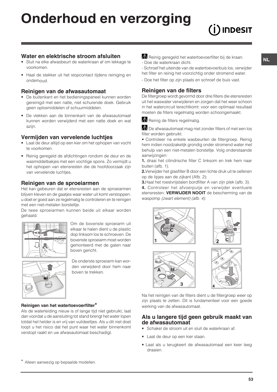 Onderhoud en verzorging | Indesit DIS-14 User Manual | Page 53 / 80