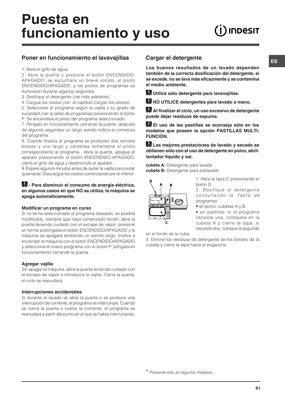 Puesta en funcionamiento y uso | Indesit DIS-14 User Manual | Page 61 / 80
