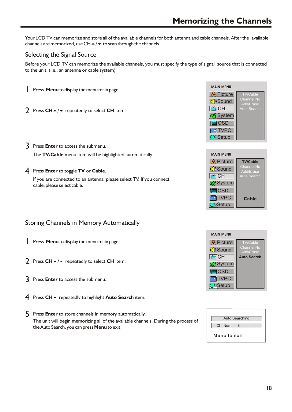 Selecting the signal source | Audiovox FPE2305 User Manual | Page 21 / 42