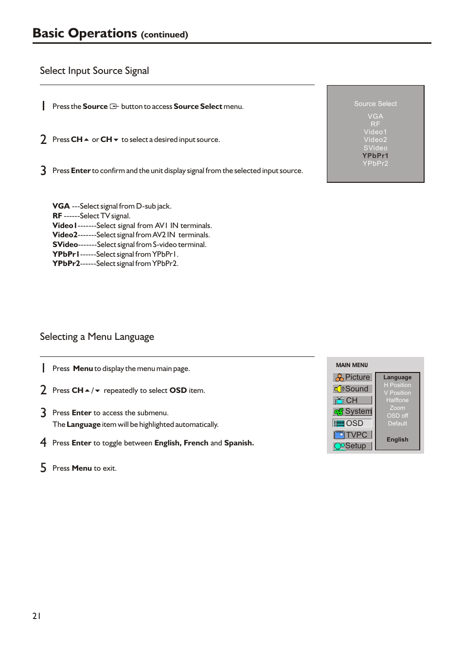 Basic operations | Audiovox FPE2305 User Manual | Page 24 / 42