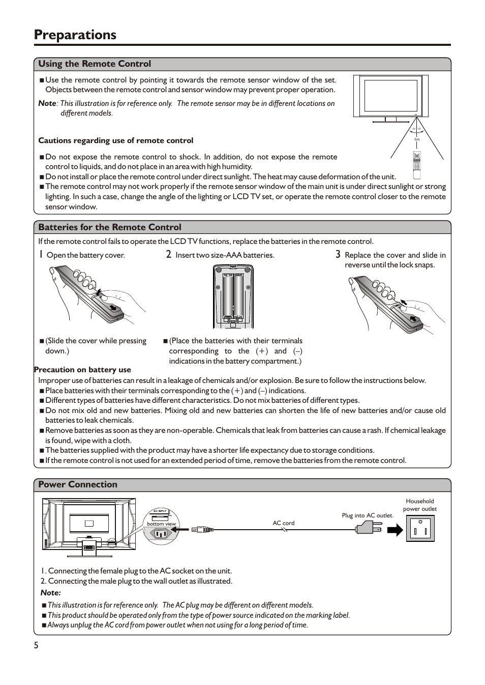 Preparations | Audiovox FPE2305 User Manual | Page 8 / 42
