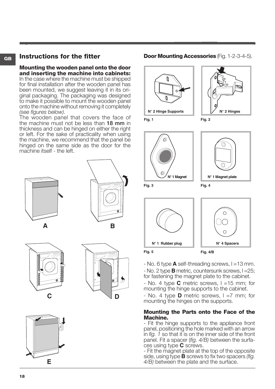Ab c d e, Instructions for the fitter | Indesit IWME-127-EU User Manual | Page 18 / 84
