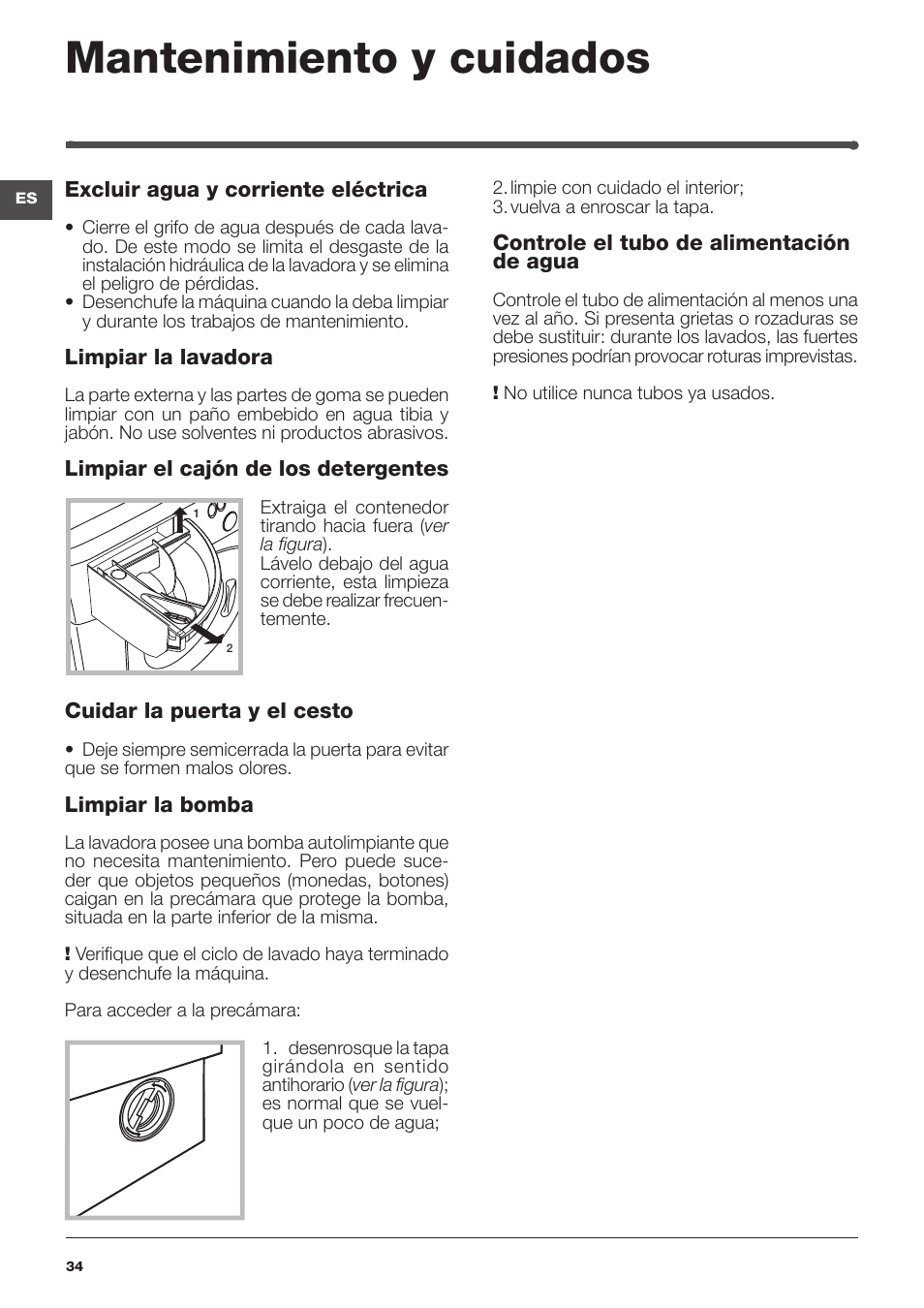 Mantenimiento y cuidados | Indesit IWME-127-EU User Manual | Page 34 / 84