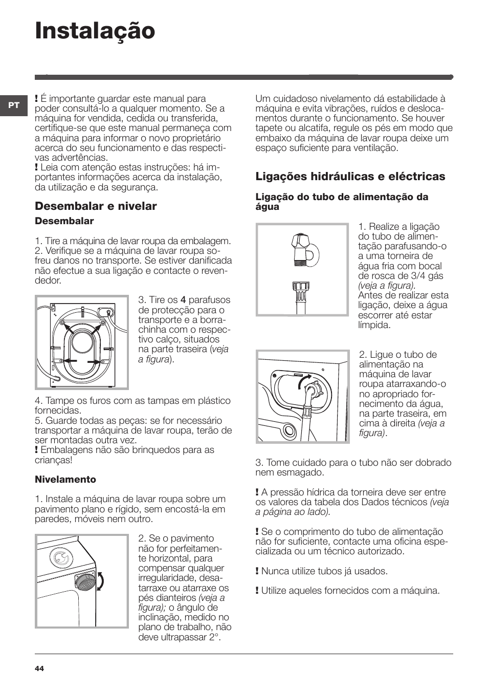 Instalação | Indesit IWME-127-EU User Manual | Page 44 / 84
