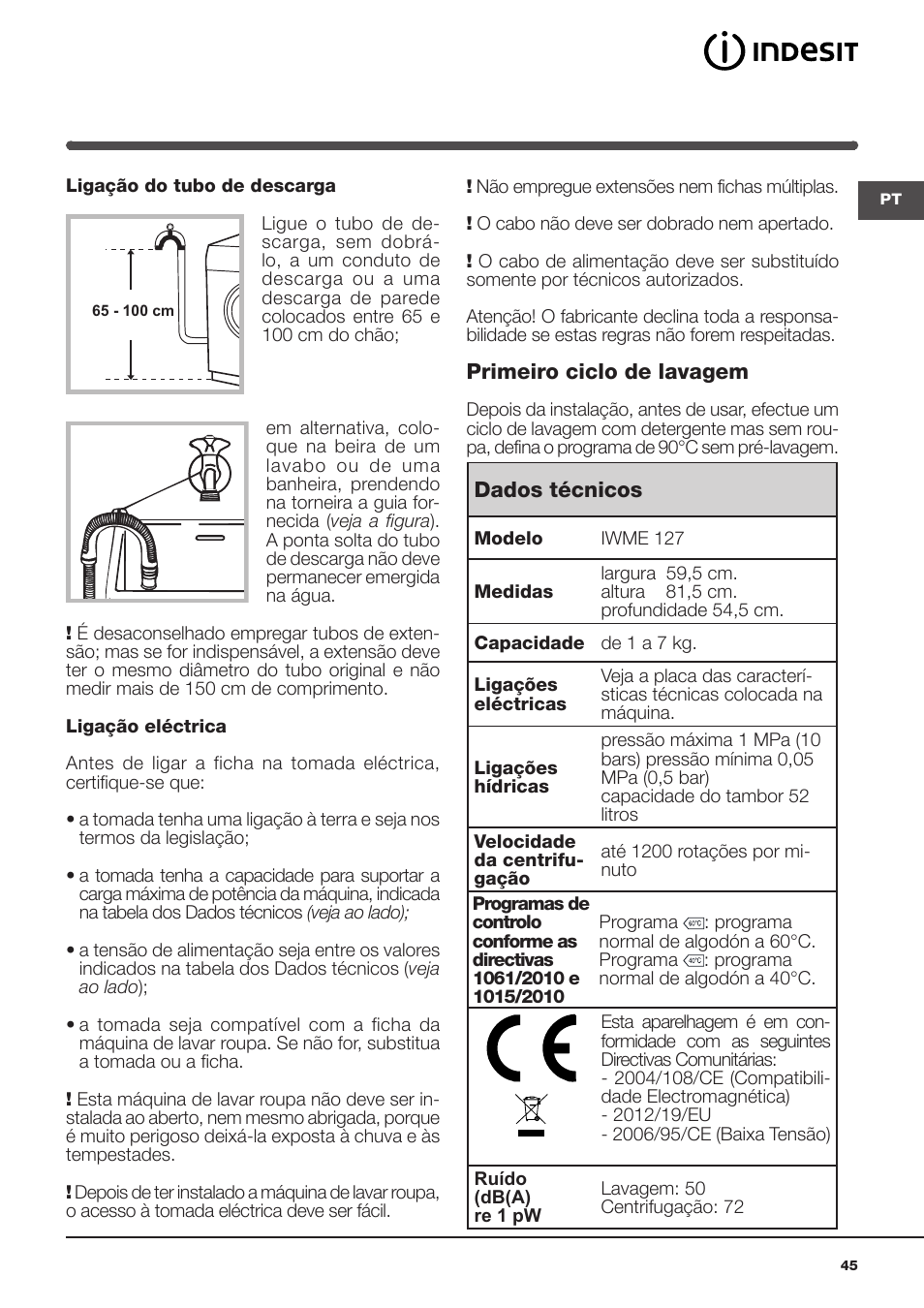 Indesit IWME-127-EU User Manual | Page 45 / 84